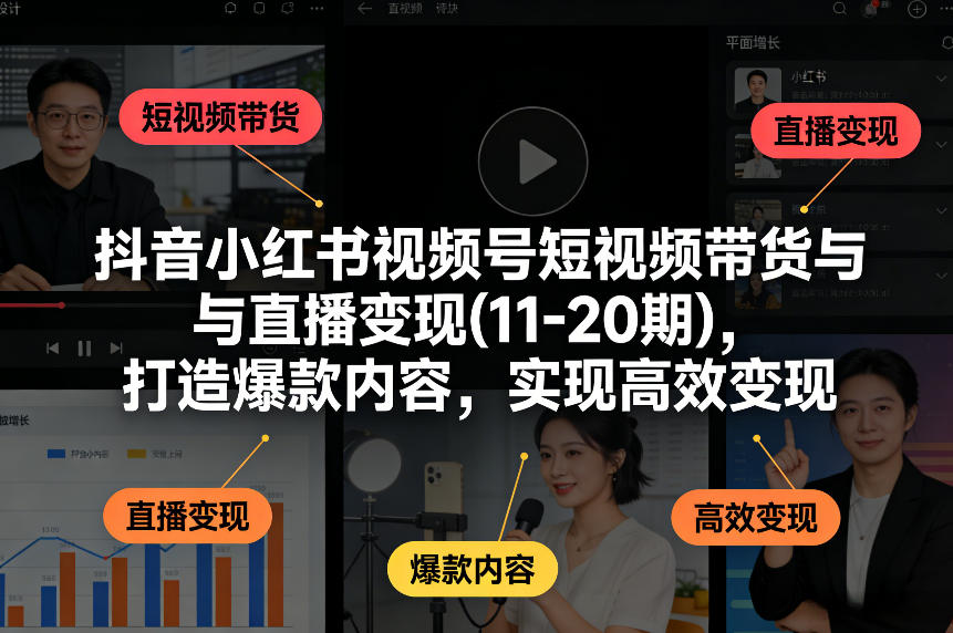 抖音小红书视频号短视频带货与直播变现(10-21期)，打造爆款内容，实现高效变现（更新05月）-稀缺资源库