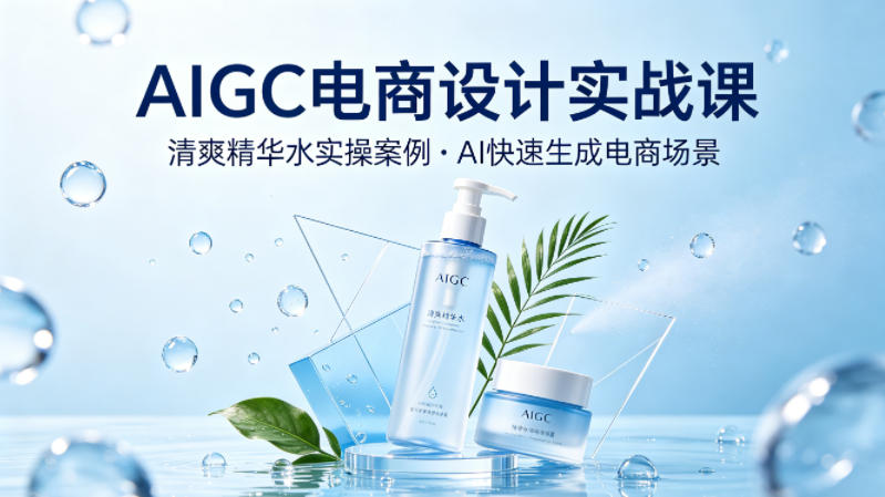 AIGC电商设计实战课，以清爽精华水为实操案例，教你用AI快速生成电商场景-稀缺资源库