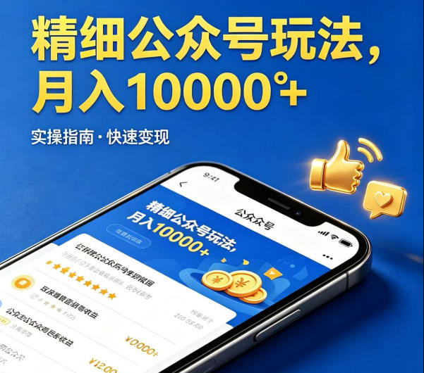 精细化公众号玩法，我们给你提供文章，你来负责发布，收益可观，月入1W+【揭秘】-稀缺资源库