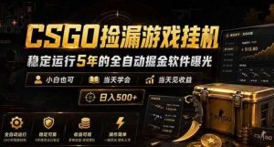 CSGO捡漏游戏挂G，稳定运行5年的全自动掘金软件曝光，小白也可当天学会，当天见收益，日入500+【揭秘】-稀缺资源库