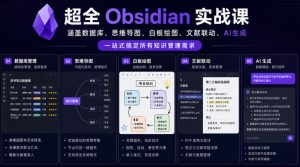 超全Obsidian实战课，涵盖数据库、思维导图、白板绘图、文献联动、AI生成，一站式搞定所有知识管理需求-稀缺资源库