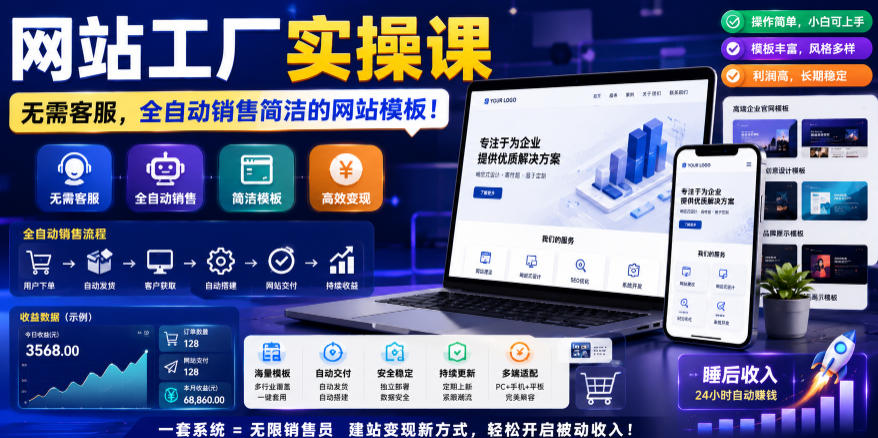 网站工厂实操课，无需客服，网站模板自动赚钱！【原创双语字幕】-稀缺资源库
