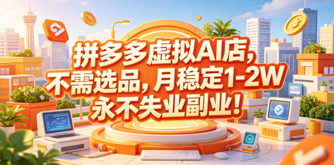 拼多多虚拟AI店，不需选品，月稳定1-2W，永不失业副业！【揭秘】-稀缺资源库