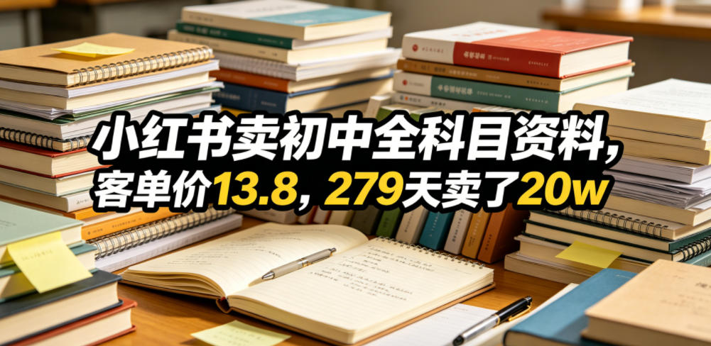小红书卖初中全科目资料，客单价13.8，279天卖了20w-稀缺资源库