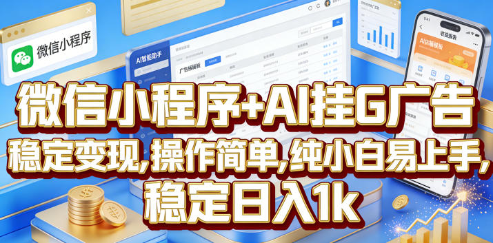 微信小程序+AI挂G广告，稳定变现，操作简单，纯小白易上手，稳定日入1k【揭秘】-稀缺资源库