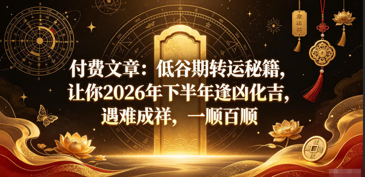 付费文章：低谷期转运秘籍，让你2026年下半年逢凶化吉，遇难成祥，一顺百顺-稀缺资源库