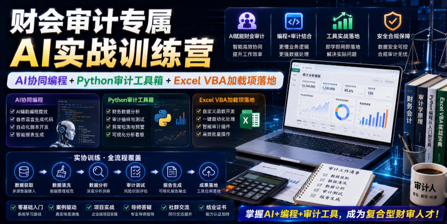 财会审计专属AI实战训练营｜AI协同编程+Python审计工具箱+Excel VBA加载项落地-稀缺资源库