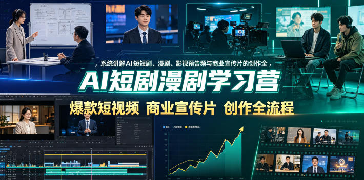 AI短剧漫剧学习营，系统讲解AI短剧、漫剧、影视预告片、爆款短视频与商业宣传片的创作全流程-稀缺资源库