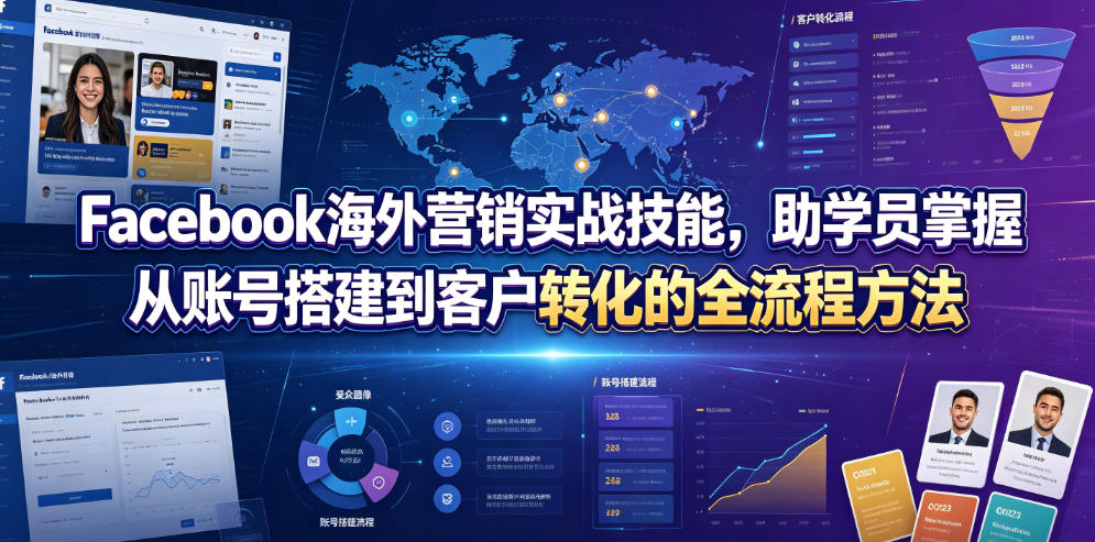 Facebook海外营销实战技能，助学员掌握从账号搭建到客户转化的全流程方法-稀缺资源库