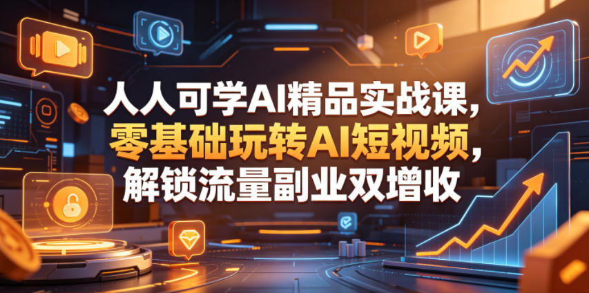 人人可学AI精品实战课，零基础玩转AI短视频，解锁流量副业双增收-稀缺资源库