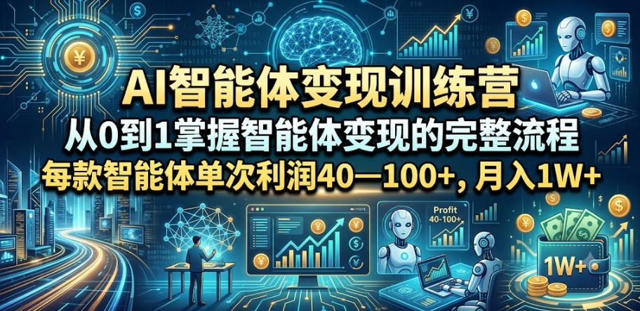 AI智能体变现训练营，从0到1掌握智能体变现的完整流程，每款智能体单次利润40—100+，月入1W+-稀缺资源库