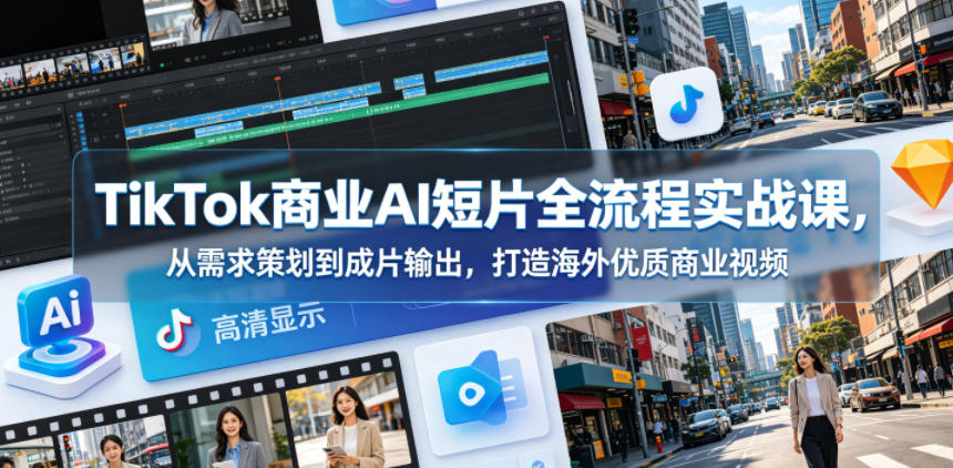TikTok商业AI短片全流程实战课，从需求策划到成片输出，打造海外优质商业视频-稀缺资源库