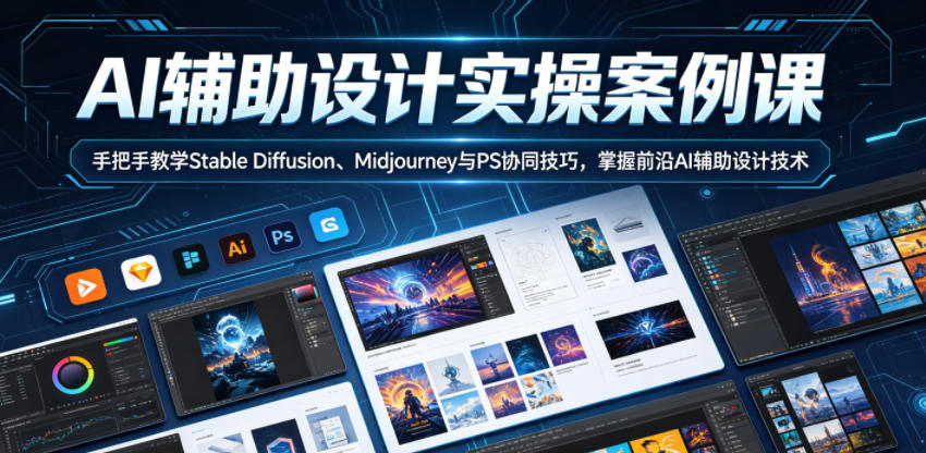 AI辅助设计实操案例课，手把手教学Stable Diffusion、Midjourney与PS协同技巧，掌握前沿AI辅助设计技术-稀缺资源库