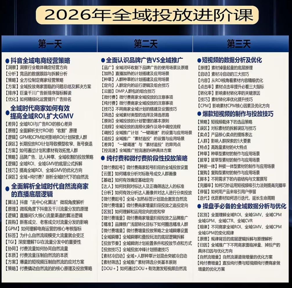千川扫地僧2026抖音全域投放进阶课，少走弯路·快速起量·掌控增长，6月12-14号杭州线下课-稀缺资源库