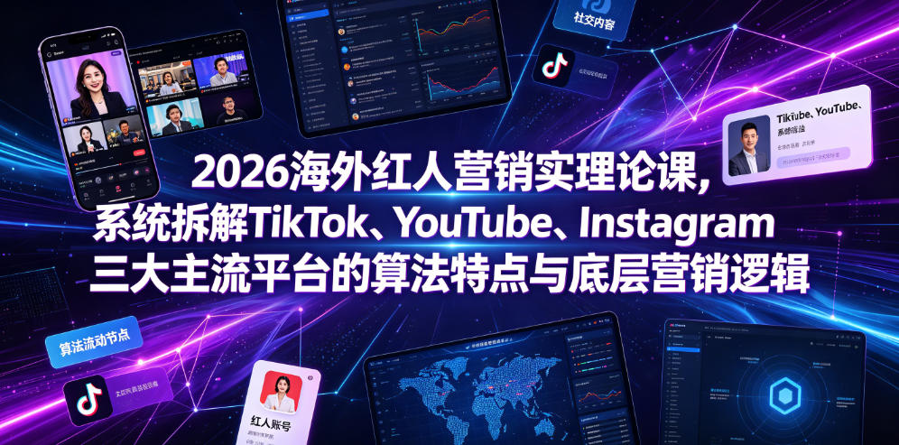 2026海外红人营销实理论课，系统拆解TikTok、YouTube、Instagram三大主流平台的算法特点与底层营销逻辑-稀缺资源库