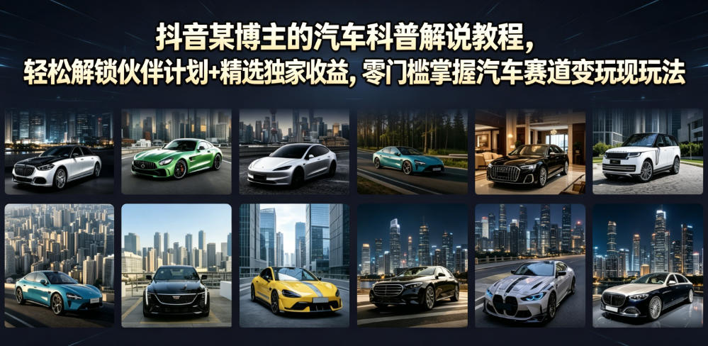 抖音某博主的汽车科普解说教程，轻松解锁伙伴计划+精选独家收益，零门槛掌握汽车赛道变现玩法-稀缺资源库