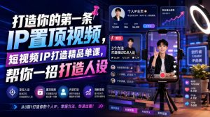 打造你的第一条IP置顶视频，短视频IP打造精品单课，帮你一招打造人设-稀缺资源库