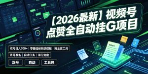 【2026最新】视频号点赞全自动挂G项目，双号日入700+，零基础保姆级教程（附全套工具）【揭秘】-稀缺资源库