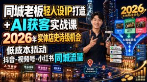 同城老板轻人设IP打造+AI获客实战课，2026年实体店史诗级机会，低成本撬动抖音-视频号-小红书同城流量-稀缺资源库