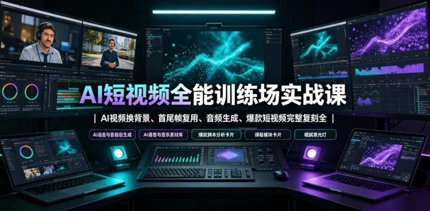 AI短视频全能训练场实战课｜AI视频换背景、首尾帧复用、音频生成、爆款短视频完整复刻全套实操教学-稀缺资源库