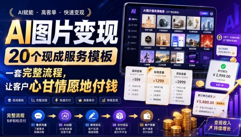 AI图片变现，20个现成服务模板，一套完整流程，让客户心甘情愿地付钱【原创双语字幕】-稀缺资源库
