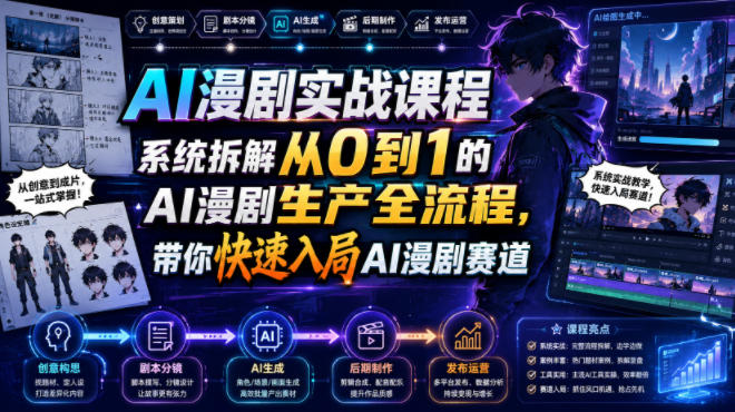 AI漫剧实战课程，系统拆解从0到1的AI漫剧生产全流程，带你快速入局AI漫剧赛道-稀缺资源库