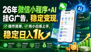 26年微信小程序+AI挂G广告,稳定变现,操作简单,纯小白易上手,稳定日入1k【揭秘】-稀缺资源库