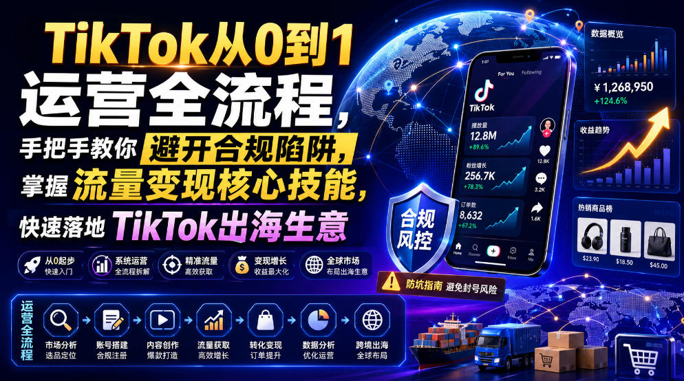 TikTok从0到1运营全流程，手把手教你避开合规陷阱，掌握流量变现核心技能，快速落地TikTok出海生意（更新7月）-稀缺资源库