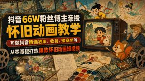 抖音66W粉丝博主亲授怀旧动画教学，可做抖音精选独家、收徒、接商单等，从零基础打造爆款怀旧动画短视频-稀缺资源库