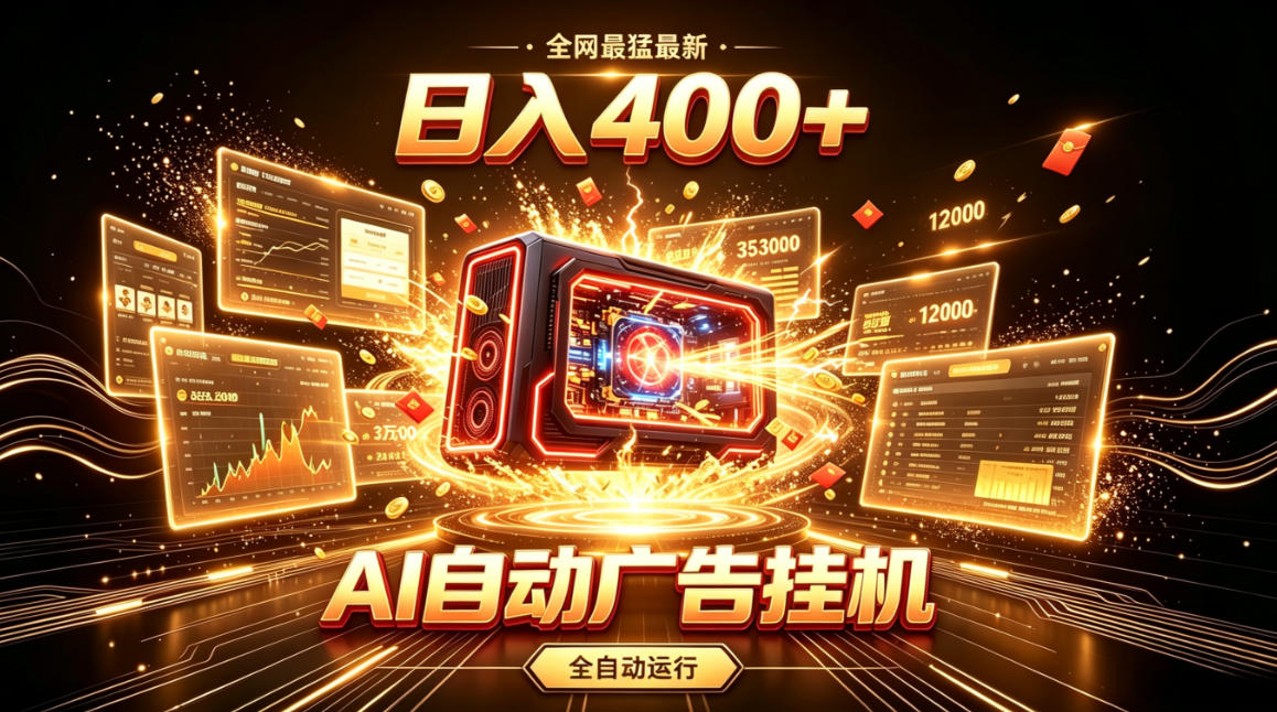 全网最猛最新的AI自动广告挂G，狠收益日入400+，真正做到躺賺式变现【揭秘】-稀缺资源库