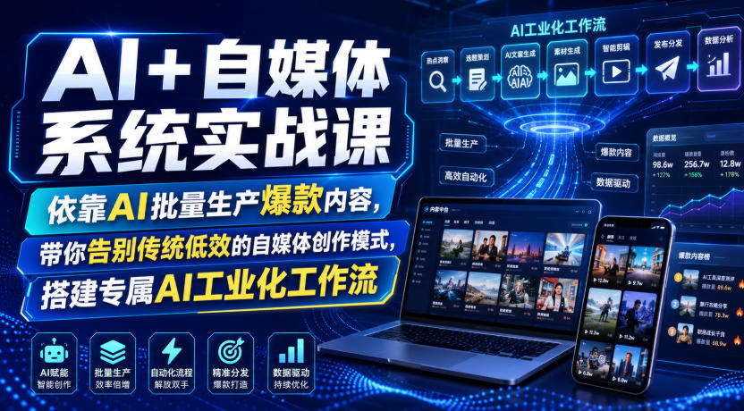 AI+自媒体系统实战课，依靠AI批量生产爆款内容，带你告别传统低效的自媒体创作模式，搭建专属AI工业化工作流-稀缺资源库