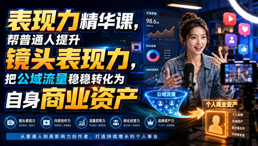 表现力精华课，帮普通人提升镜头表现力，把公域流量稳稳转化为自身商业资产-稀缺资源库