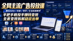 全网主流广告投放课，腾讯ADQ / 抖音 / 快手 / B 站实操教学，手把手教投手赚钱变现，全套变现拆解稳定出单-稀缺资源库