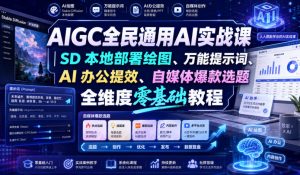 AIGC全民通用AI实战课｜SD本地部署绘图、万能提示词、AI办公提效、自媒体爆款选题全维度零基础教程-稀缺资源库