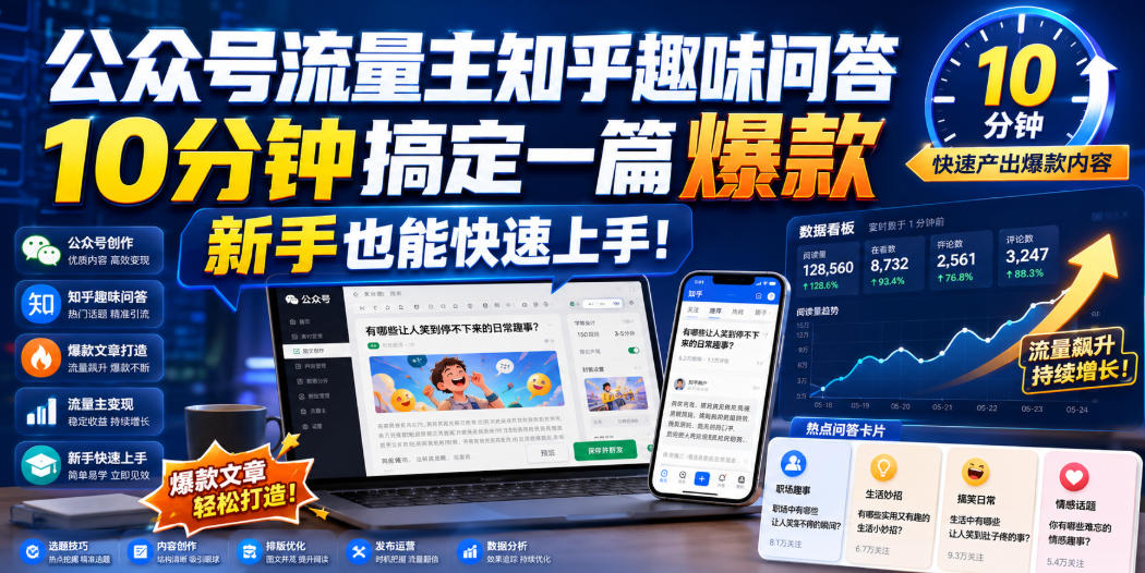 公众号流量主知乎趣味问答，10分钟搞定一篇爆款，新手也能快速上手！-稀缺资源库