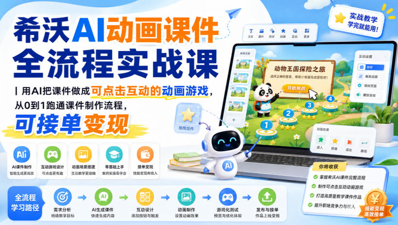 希沃AI动画课件全流程实战课｜用AI把课件做成可点击互动的动画游戏，从0到1跑通课件制作流程，可接单变现-稀缺资源库