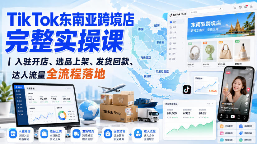 TikTok东南亚跨境店完整实操课｜入驻开店、选品上架、发货回款、达人流量全流程落地-稀缺资源库
