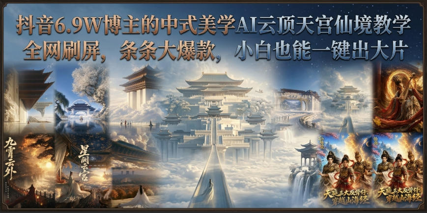 抖音6.9W博主的中式美学AI云顶天宫仙境教学，全网刷屏，条条大爆款，小白也能一键出大片-稀缺资源库