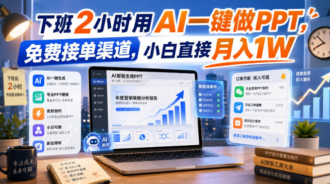 下班2小时用AI一键做PPT，免费接单渠道，小白直接月入1W【揭秘】-稀缺资源库