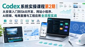 Codex系统实操课程第2期｜从安装入门到Skill开发、网站小程序、AI剪辑、电商直播与工程应用全流程实战-稀缺资源库