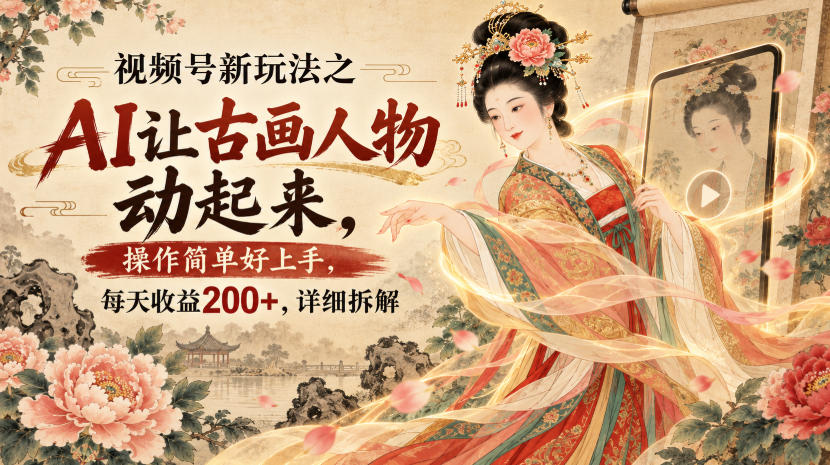 视频号新玩法之AI让古画人物动起来，操作简单好上手，每天收益200+，详细拆解-稀缺资源库