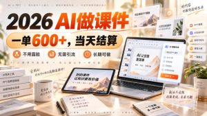 2026 AI做课件，一单600+，当天结算，不用露脸，无需引流，长期可做【揭秘】-稀缺资源库