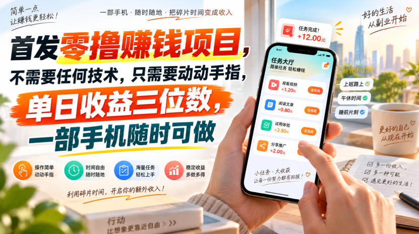 首发零撸賺钱项目，不需要任何技术，只需要动动手指，单日收益三位数，一部手机随时可做【揭秘】-稀缺资源库