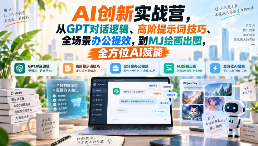 AI创新实战营，从GPT对话逻辑、高阶提示词技巧、全场景办公提效，到MJ绘画出图，全方位AI赋能-稀缺资源库