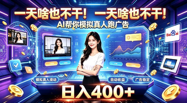 一天啥也不干！AI帮你模拟真人跑广告，稳定日入400+，实现真正被动变现【揭秘】-稀缺资源库