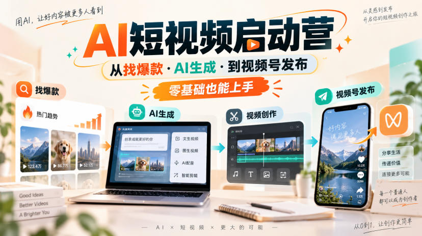 AI短视频启动营，从找爆款·AI生成·到视频号发布，零基础也能上手-稀缺资源库