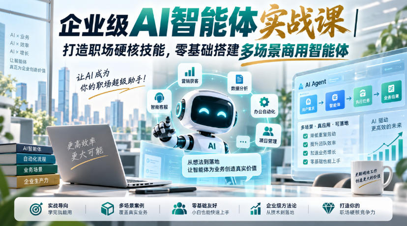 企业级AI智能体实战课｜打造职场硬核技能，零基础搭建多场景商用智能体-稀缺资源库