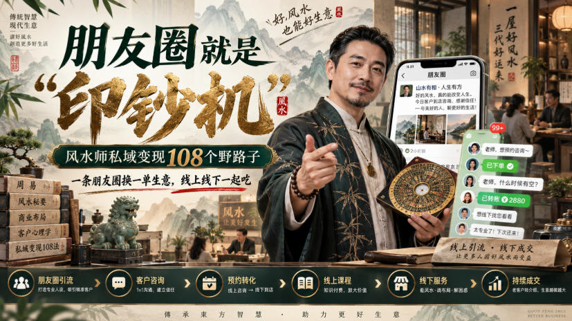 朋友圈就是“印钞机”，风水师私域变现108个野路子，一条朋友圈换一单生意，线上线下一起吃【文档】-稀缺资源库