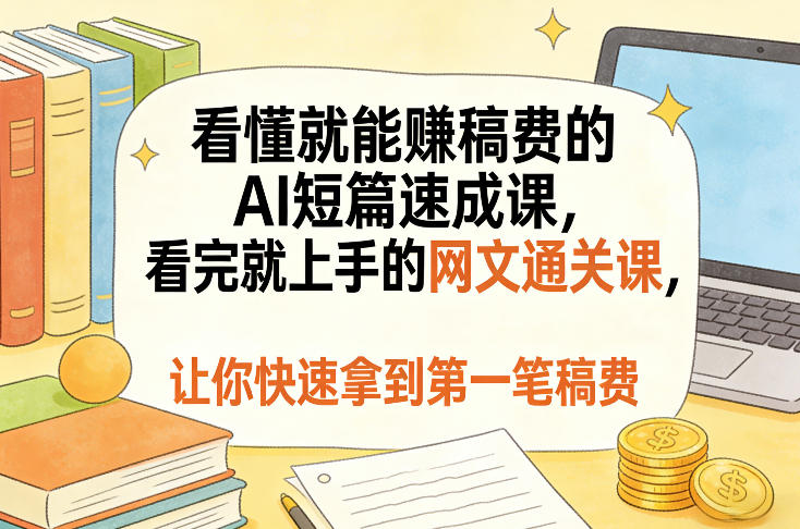 看懂就能賺稿费的AI短篇速成课，看完就上手的网文通关课，让你快速拿到第一笔稿费（更新8月）-稀缺资源库