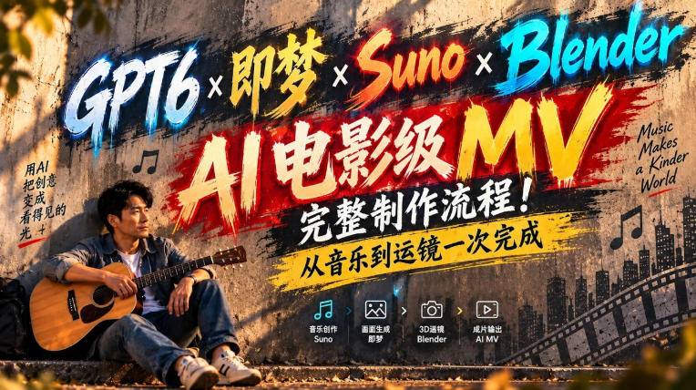 GPT6×即梦×Suno×Blender｜AI电影级MV完整制作流程！从音乐到运镜一次完成！-稀缺资源库